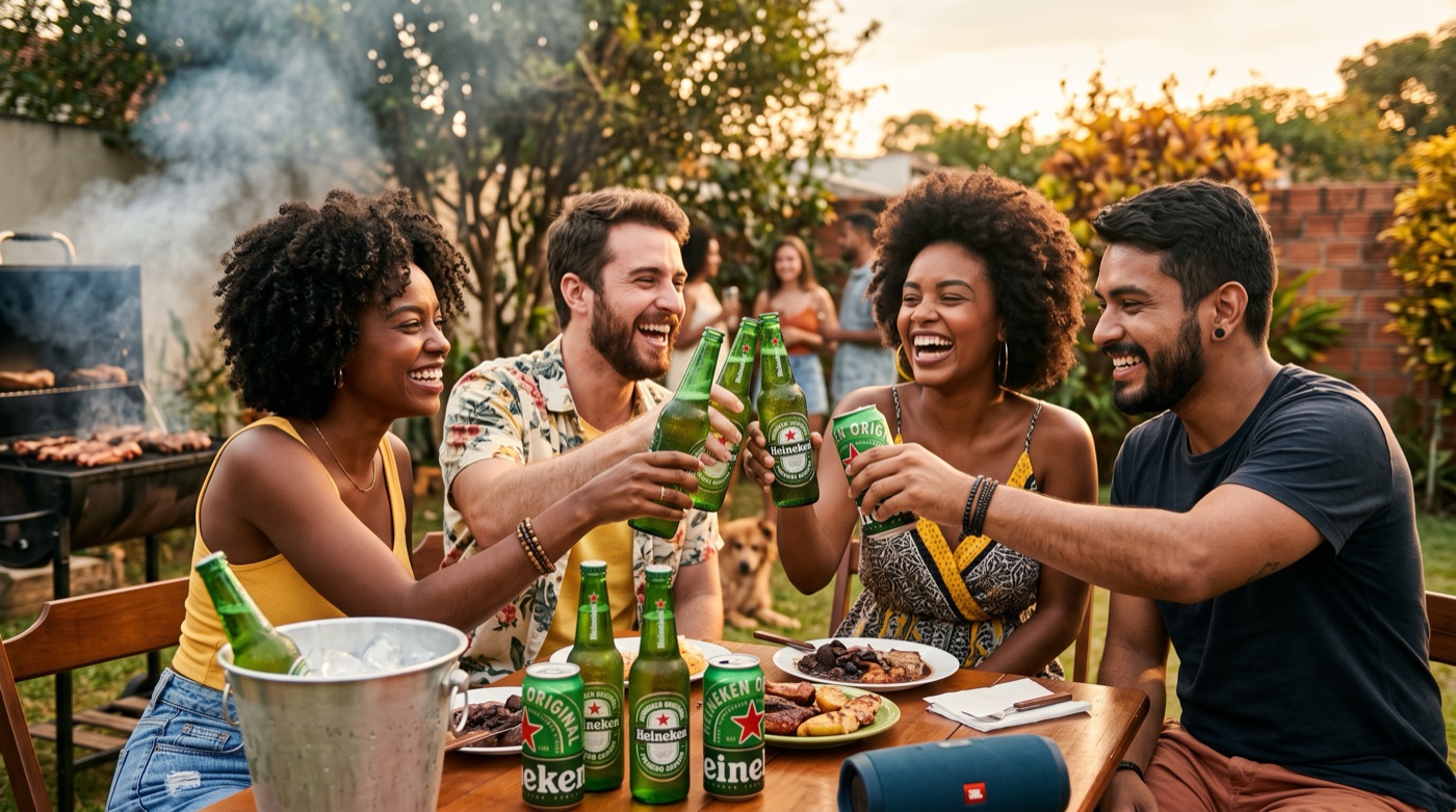 Amigos brindando com cerveja gelada num churrasco em Cachoeiro de Itapemirim